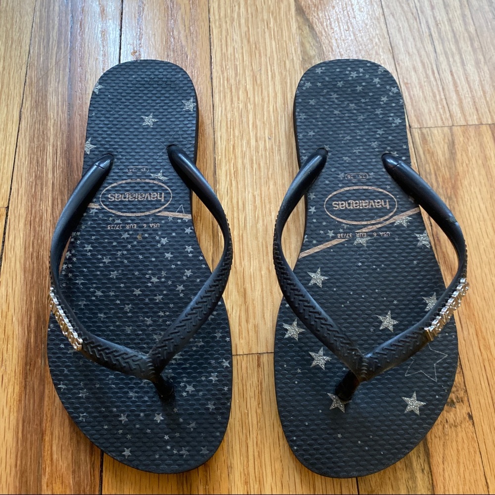 Havaianas Logo Black Metallic Star Sandals 35/36